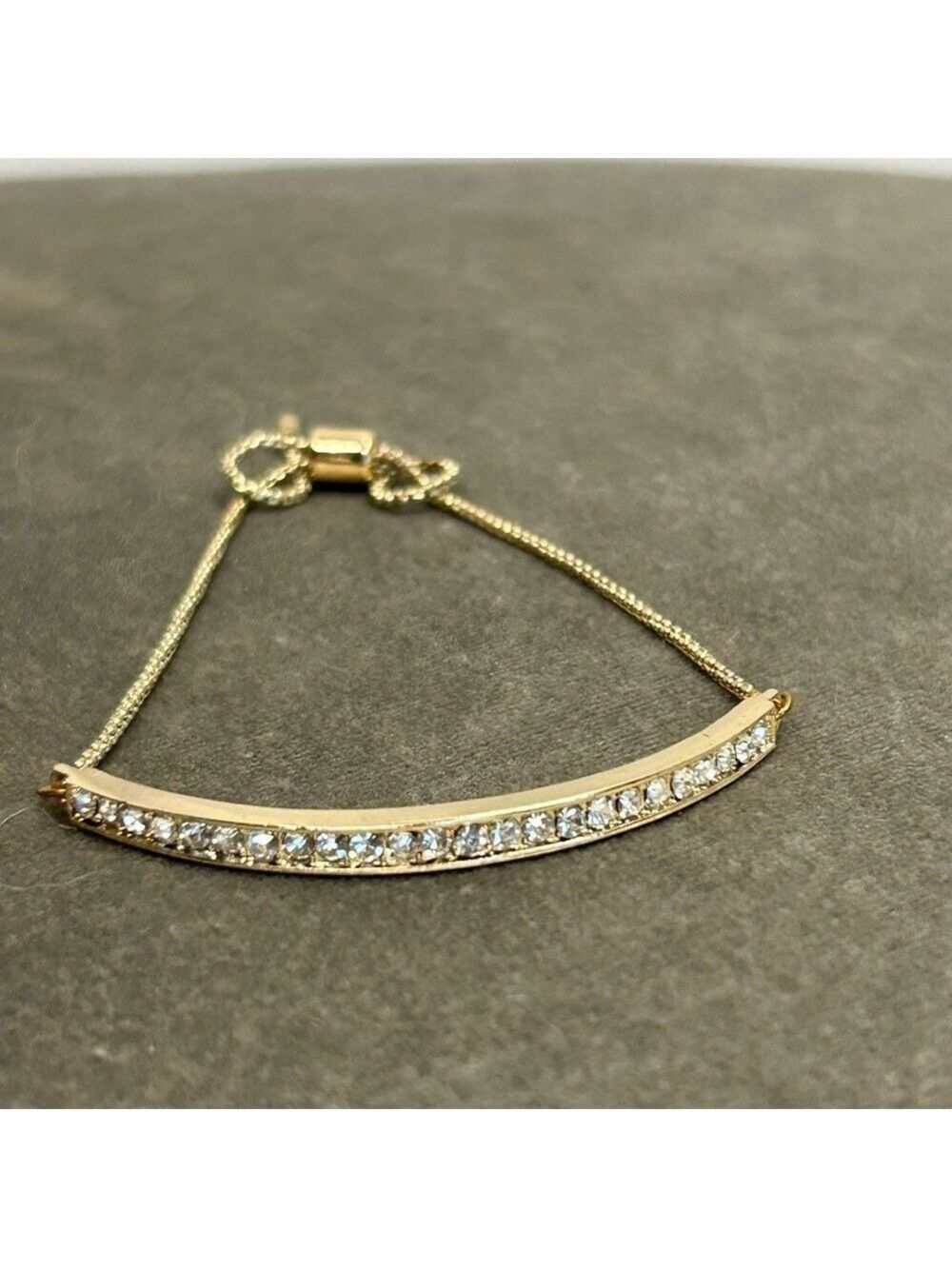 PAVE BAR PULL THROUGH GOLD-TONE CRYSTAL RHINESTONE DIAMANTÉ TENNIS BRACELET
